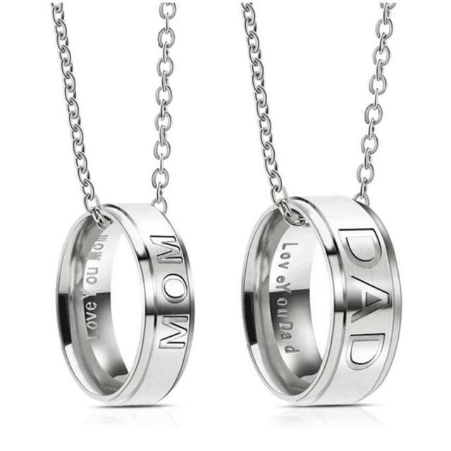 Hot sale dad mom ring stainless steel necklace