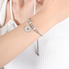 Hiphop diamond heart bead evil eye hasma hand charm stainless steel bracelet