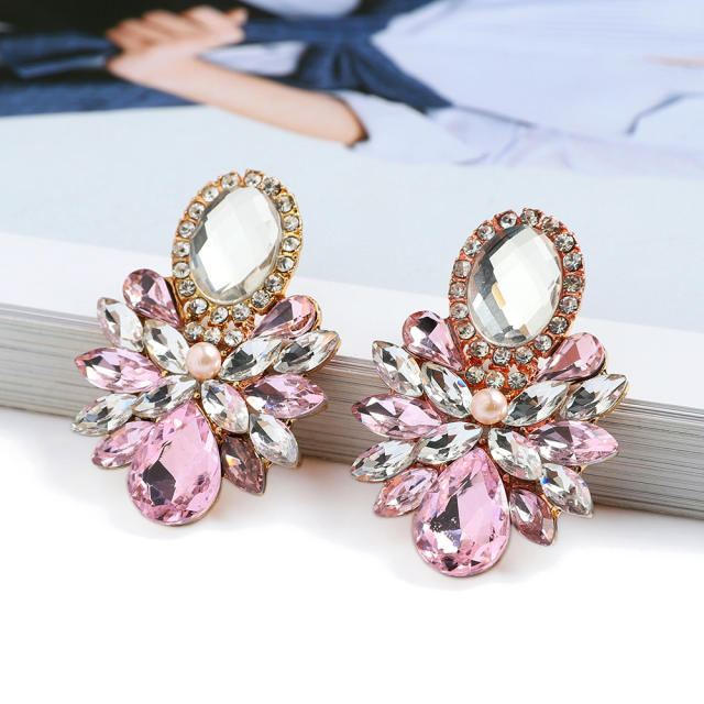 Occident fashion colorful glass crystal statement studs earrings