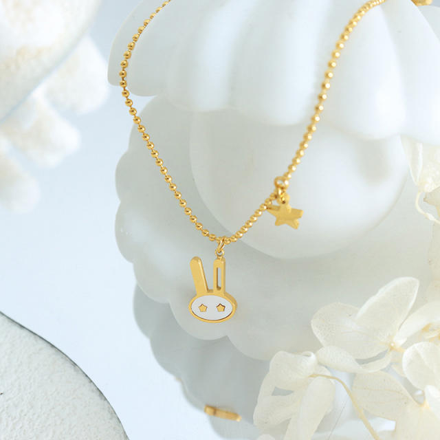 Dainty cute rabbit pendant stainless steel necklace