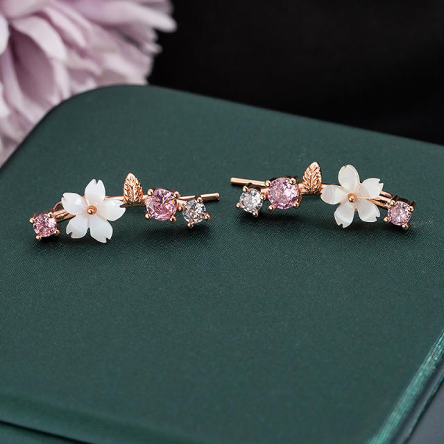 Korean fashion sweet shell flower cubic zircon copper necklace set