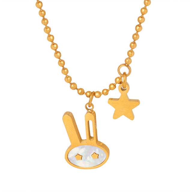 Dainty cute rabbit pendant stainless steel necklace