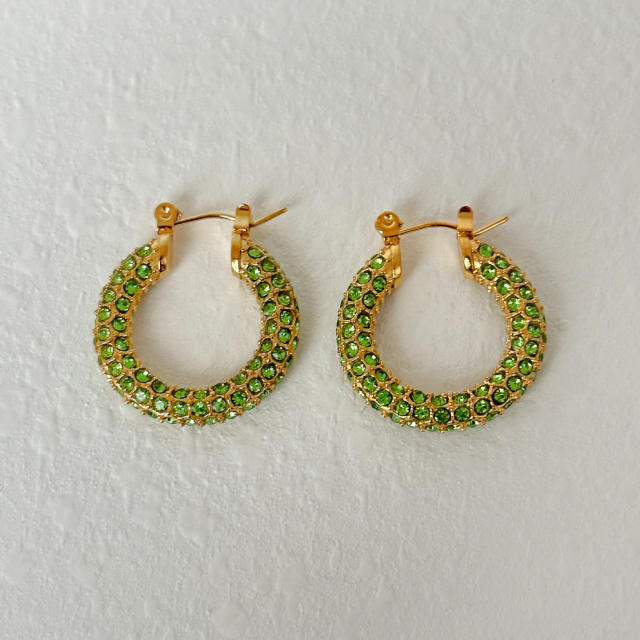 Colorful diamond pave setting stainless steel hoop earrings