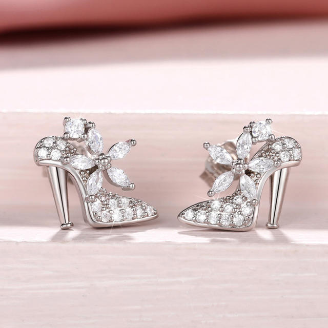 Cute creative diamond heels copper studs earrings
