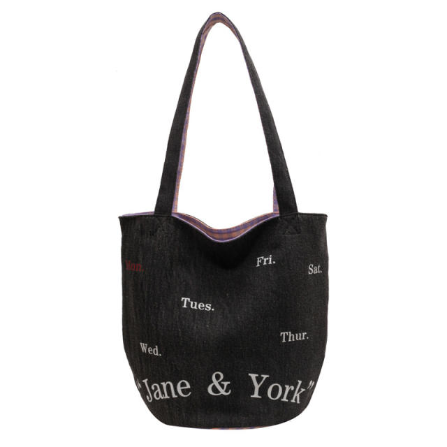 Letter printing denim casual tote bag