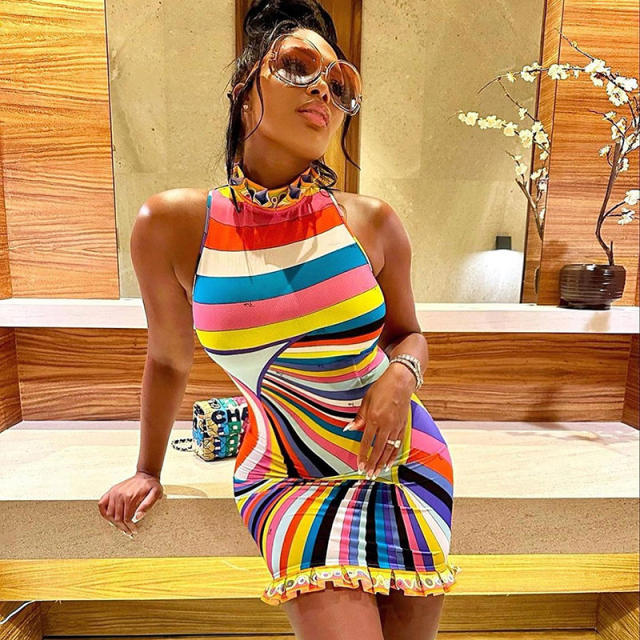 Summer design color pattern sexy bodycon mini dress