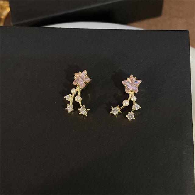 Summer pink star dainty necklace ear studs