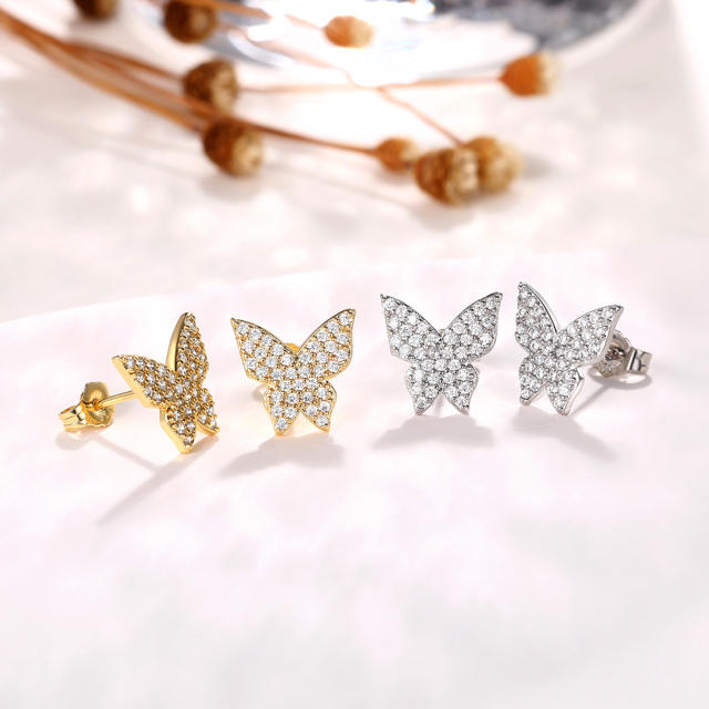 Sweet diamond butterfly copper earrings