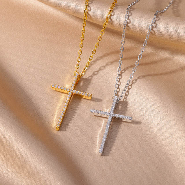 Classic diamond cross pendant necklace