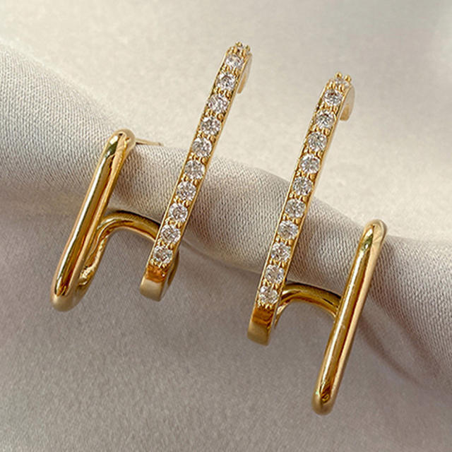 Personality gold color cubic zircon studs earrings