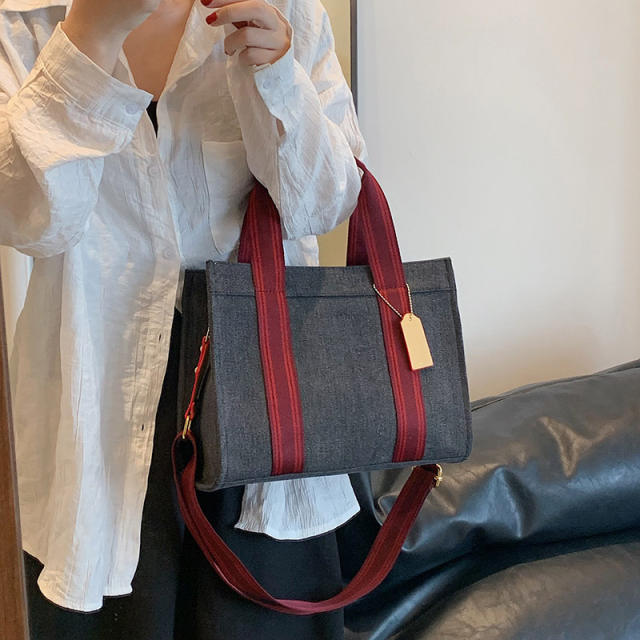 Vintage color matching denim tote bag handbag