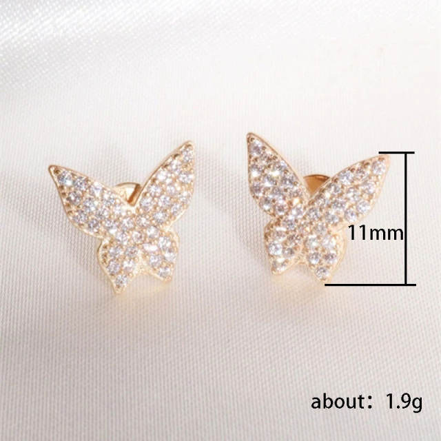 Sweet diamond butterfly copper earrings