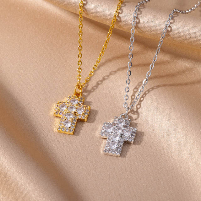 Classic diamond cross pendant necklace