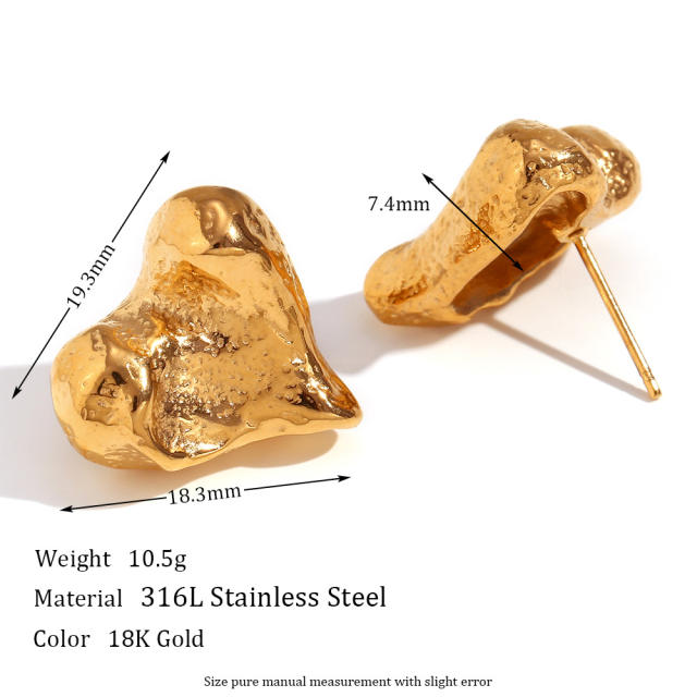 18KG chunky stainless steel heart earrings