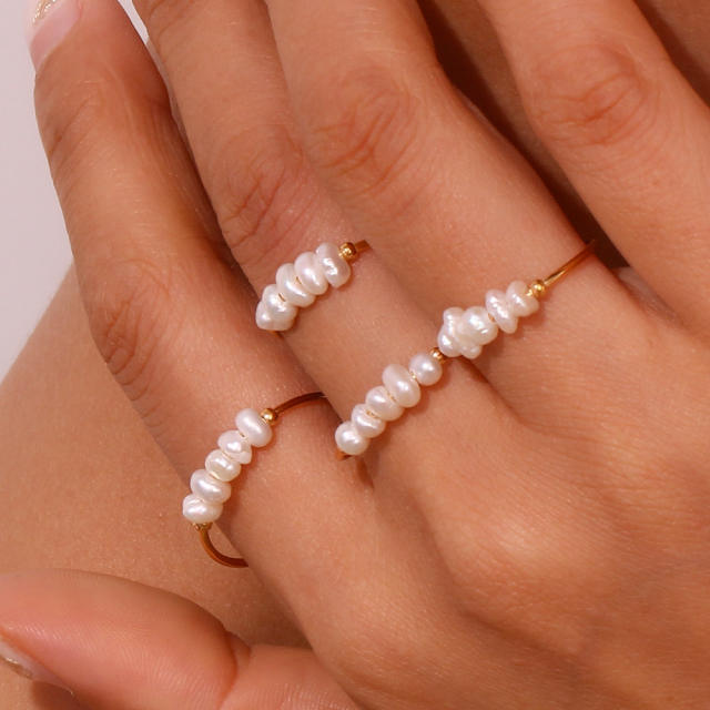 18KG water pearl bead stainless steel simple rings