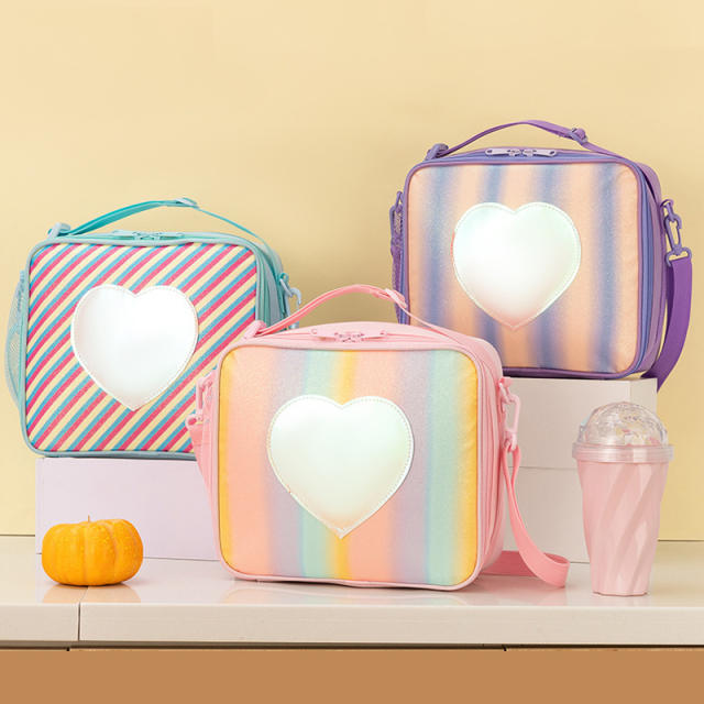 Sweet gliter heart girls school lunch bag
