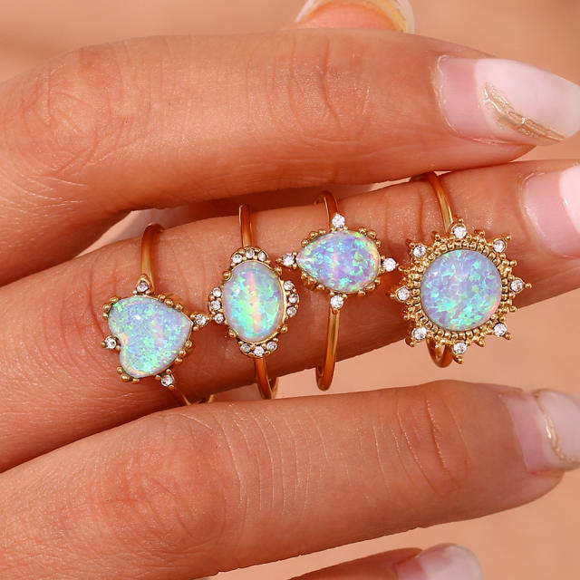 Unique blue color opal stone stainless steel rings