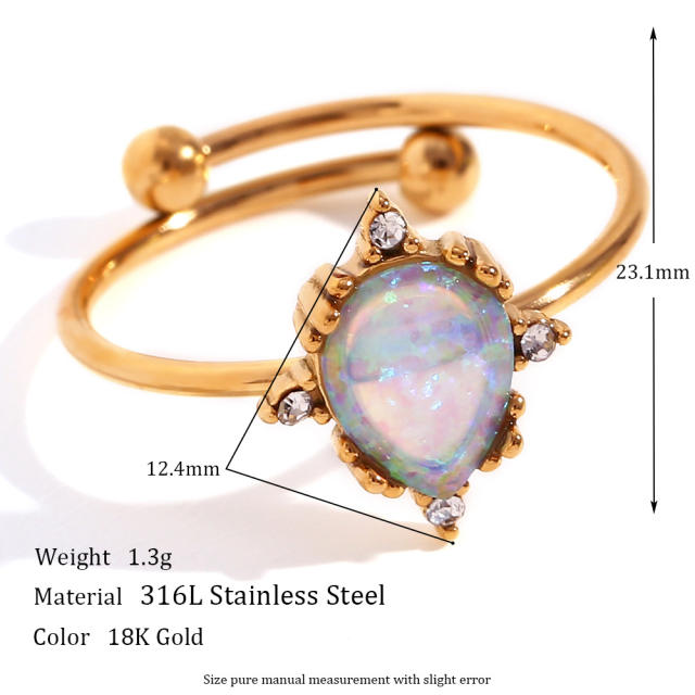 Unique blue color opal stone stainless steel rings
