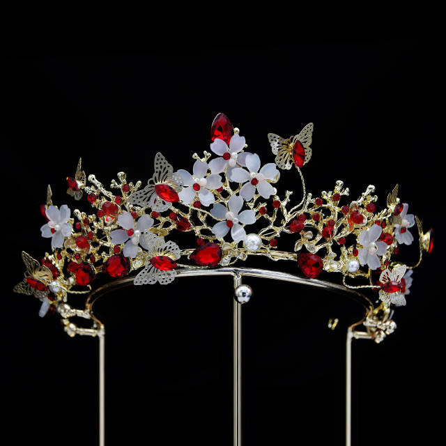 Baroque color crystal butterfly crown