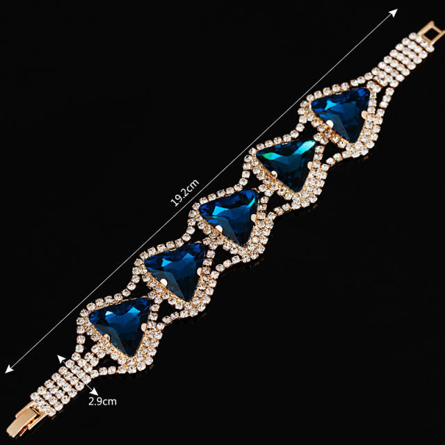 Elegant emerald amethyst glass crystal statement diamond bracelet