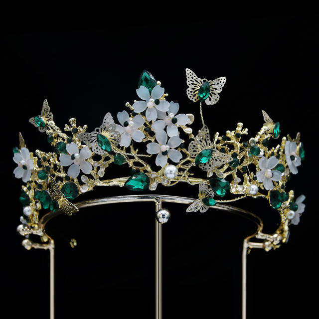 Baroque color crystal butterfly crown