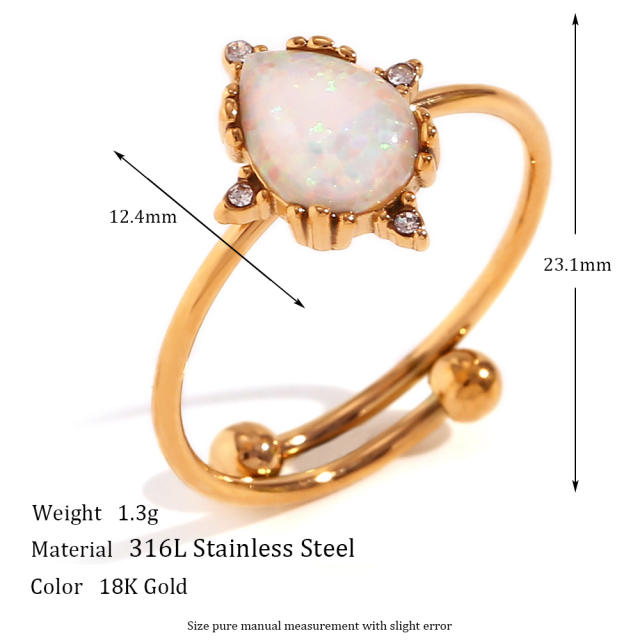 18KG opal stone stainless steel finger rings