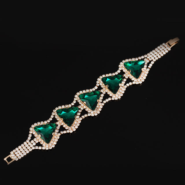 Elegant emerald amethyst glass crystal statement diamond bracelet