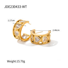 Heart cubic zircon open hoop chunky stainless steel earrings
