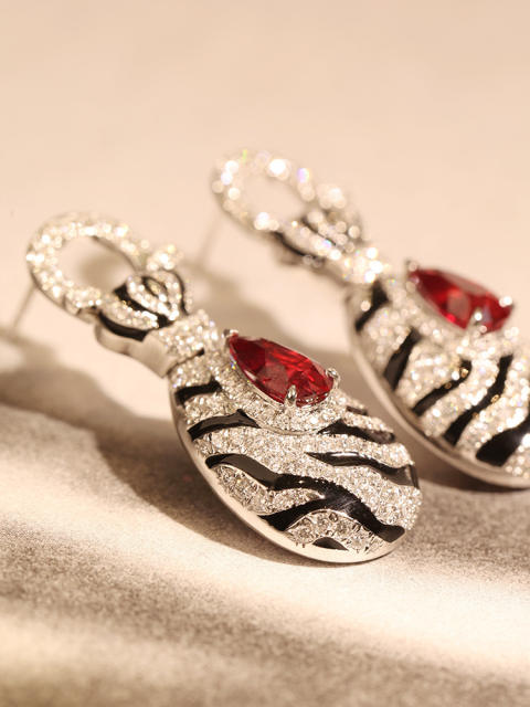 Vintage modern zebra pattern diamond drop earrings