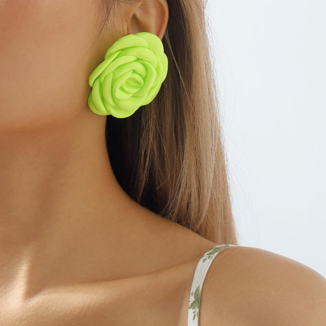 Vintage colorful fabric camellia flower pearl choker earrings set