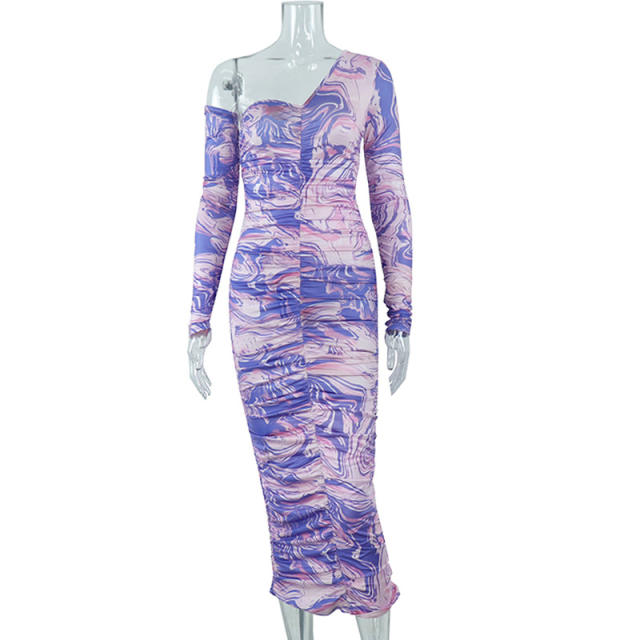 Occident fashion light purple color long sleeve bodycon dress