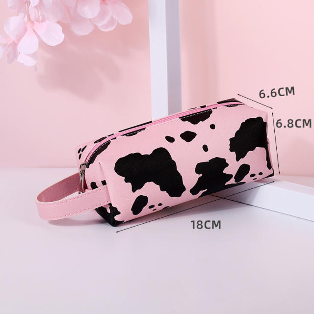 Sweet pink color cow pattern water proof cosmetic bag wash bag