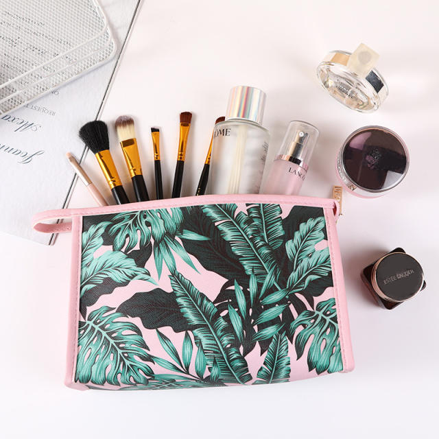 INS palm leaf pink color washbag cosmetic bag