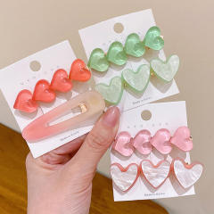 Korean fashion summer heart jelly color duckbill hair clips set