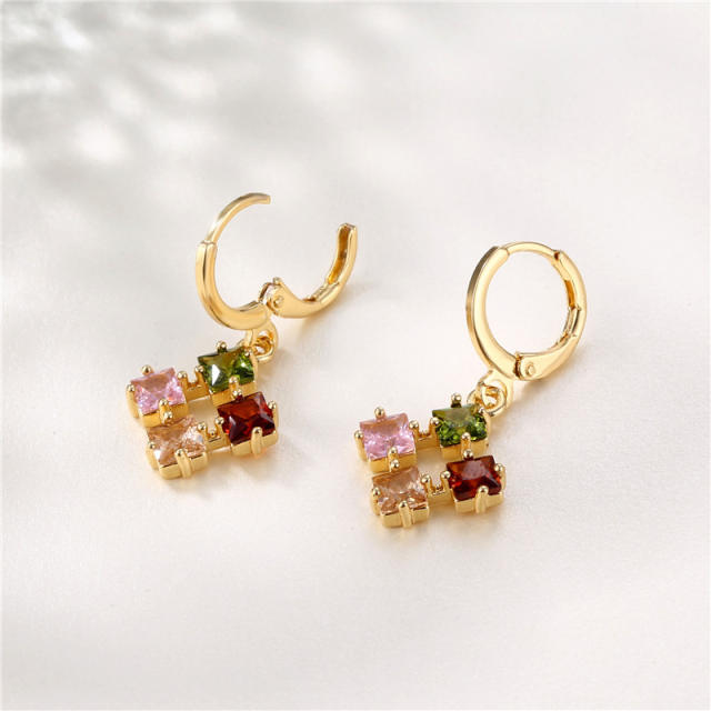 18KG color cubic zircon copper huggie earrings