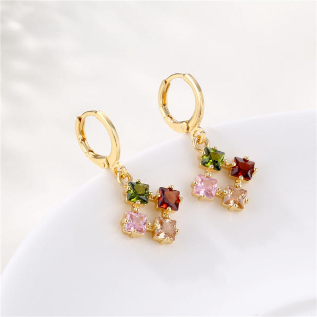 18KG color cubic zircon copper huggie earrings