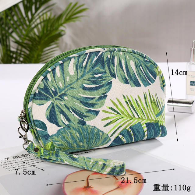 Creative palm leaf pattern travel washbag cosmetic bag