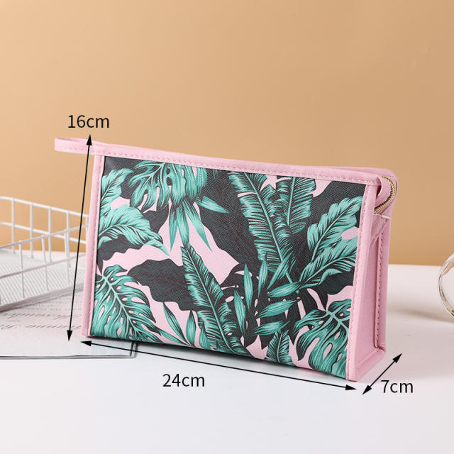 INS palm leaf pink color washbag cosmetic bag