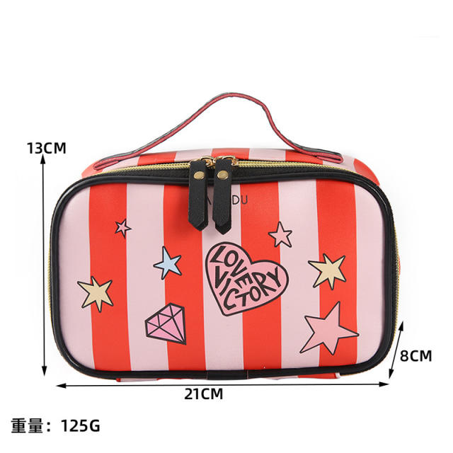 Sweet striped heart pattern large storage wash bag cosmetic bag