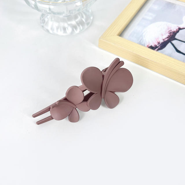 Elegant two butterfly frost resin duckbill hair clips