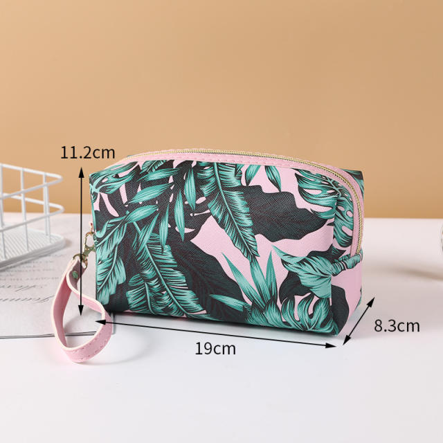 INS palm leaf pink color washbag cosmetic bag