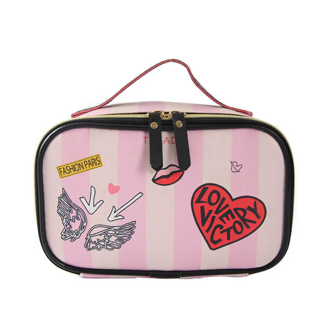 Sweet striped heart pattern large storage wash bag cosmetic bag