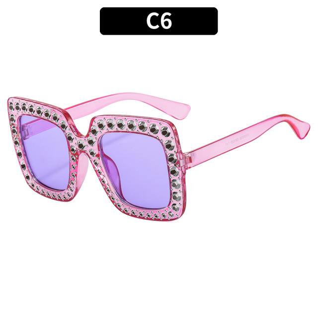 Popular large square frame diamond sunglasses