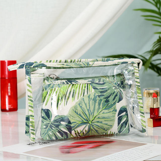 Creative palm leaf pattern travel washbag cosmetic bag