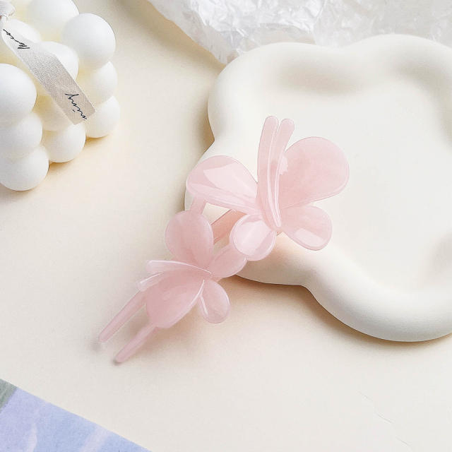 Elegant two butterfly frost resin duckbill hair clips