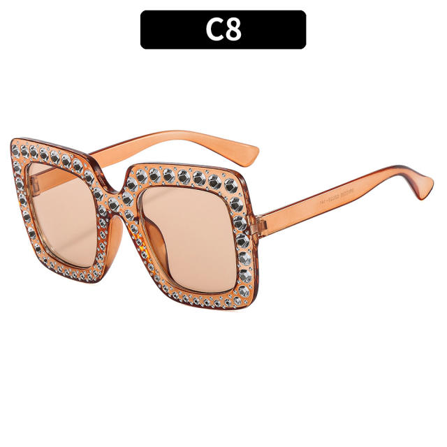 Popular large square frame diamond sunglasses