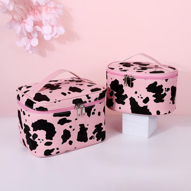 Sweet pink color cow pattern water proof cosmetic bag wash bag