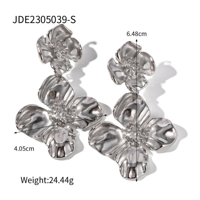 Vintage stainless steel flower Chunky necklace earring set