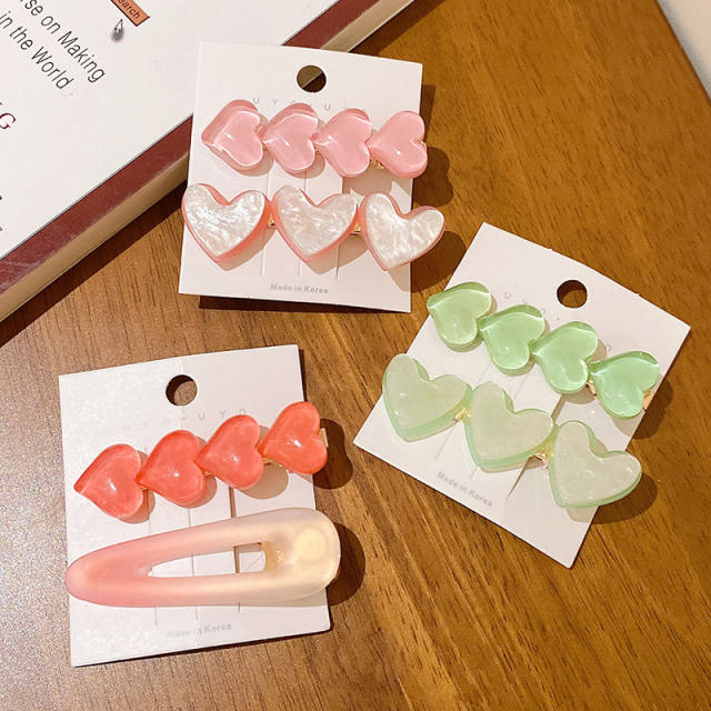 Korean fashion summer heart jelly color duckbill hair clips set