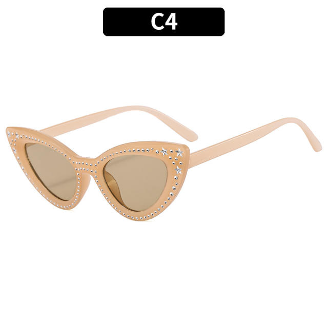 Personality cat eye shape diamond sunglasses